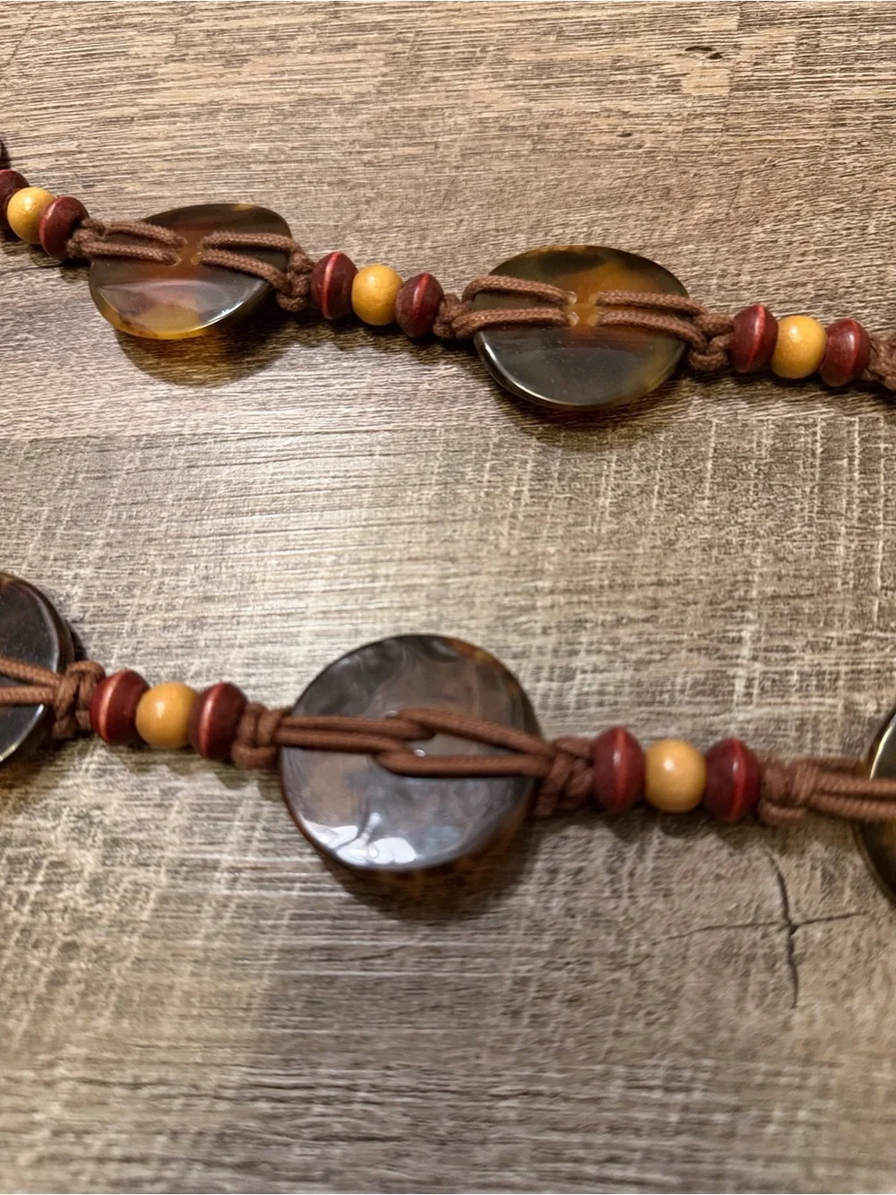 Boho Y2K Tortoiseshell Disc Beaded Brown Tie Belt